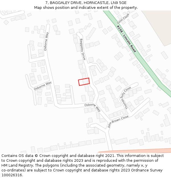 7, BAGGALEY DRIVE, HORNCASTLE, LN9 5GE: Location map and indicative extent of plot