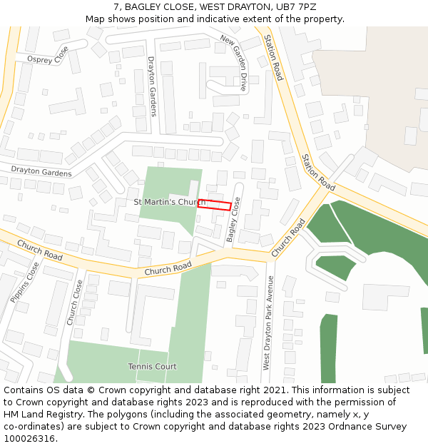 7, BAGLEY CLOSE, WEST DRAYTON, UB7 7PZ: Location map and indicative extent of plot