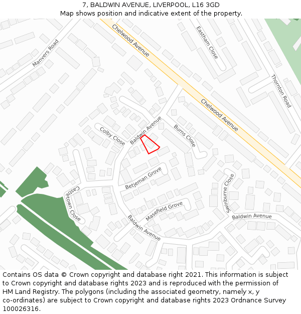 7, BALDWIN AVENUE, LIVERPOOL, L16 3GD: Location map and indicative extent of plot