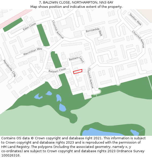 7, BALDWIN CLOSE, NORTHAMPTON, NN3 6AY: Location map and indicative extent of plot