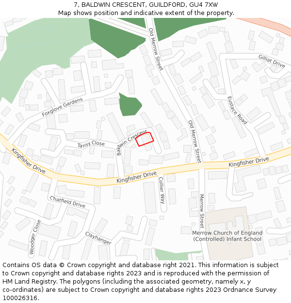 7, BALDWIN CRESCENT, GUILDFORD, GU4 7XW: Location map and indicative extent of plot