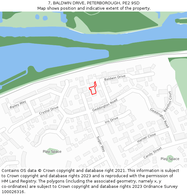 7, BALDWIN DRIVE, PETERBOROUGH, PE2 9SD: Location map and indicative extent of plot