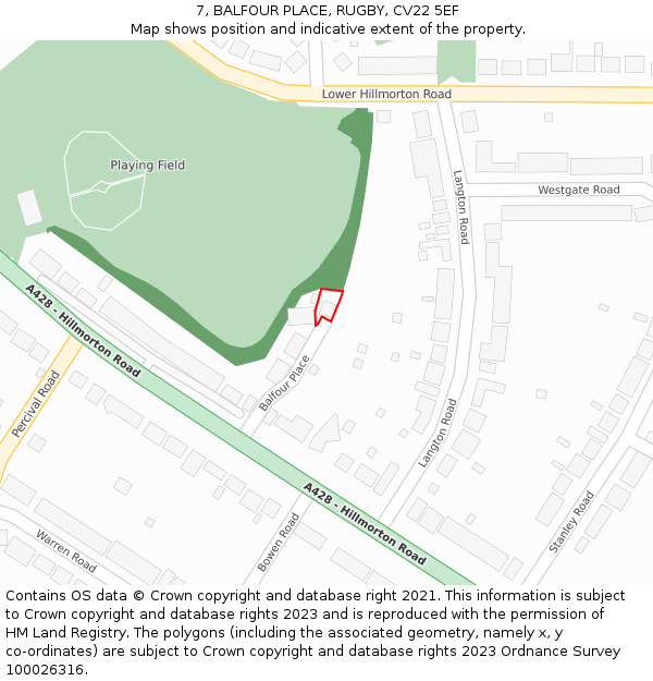 7, BALFOUR PLACE, RUGBY, CV22 5EF: Location map and indicative extent of plot