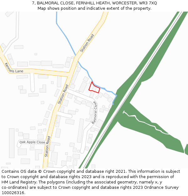 7, BALMORAL CLOSE, FERNHILL HEATH, WORCESTER, WR3 7XQ: Location map and indicative extent of plot