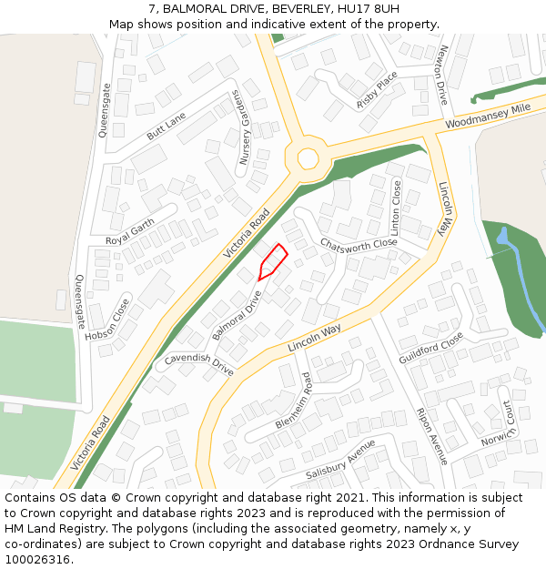 7, BALMORAL DRIVE, BEVERLEY, HU17 8UH: Location map and indicative extent of plot