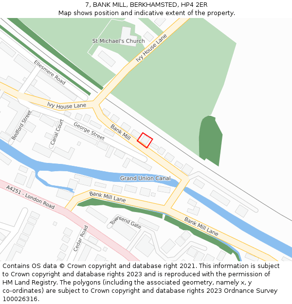 7, BANK MILL, BERKHAMSTED, HP4 2ER: Location map and indicative extent of plot