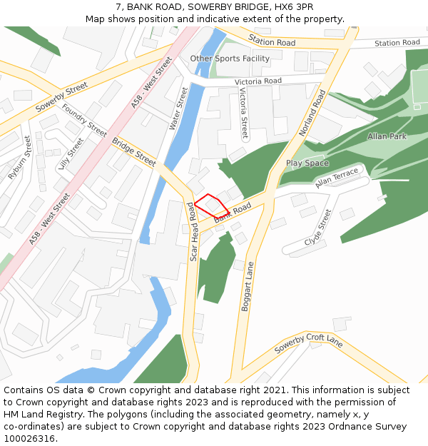 7, BANK ROAD, SOWERBY BRIDGE, HX6 3PR: Location map and indicative extent of plot