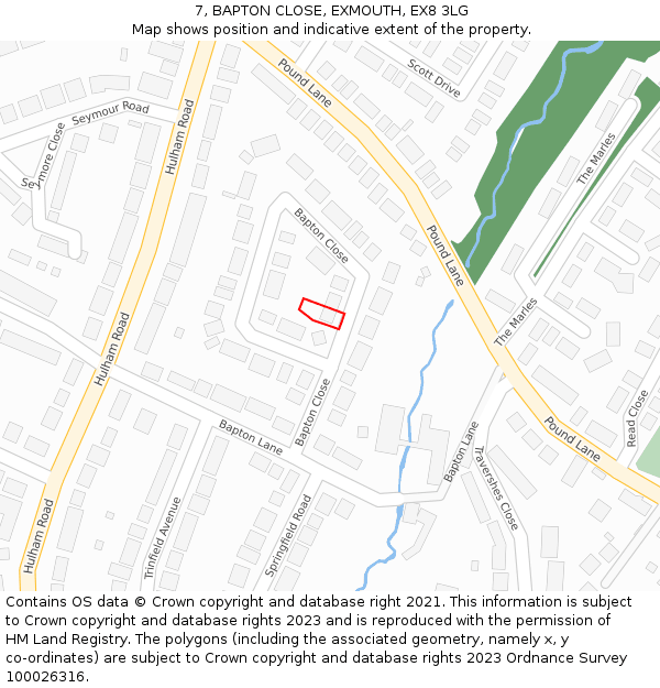 7, BAPTON CLOSE, EXMOUTH, EX8 3LG: Location map and indicative extent of plot