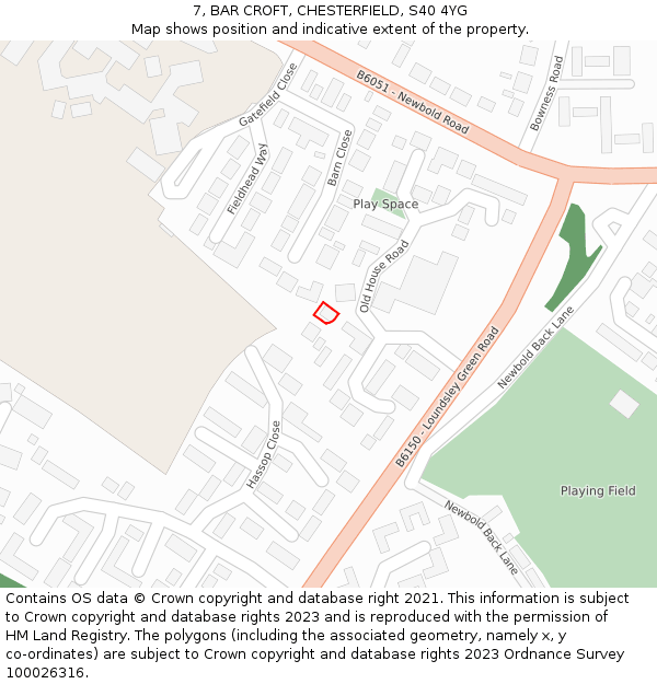 7, BAR CROFT, CHESTERFIELD, S40 4YG: Location map and indicative extent of plot