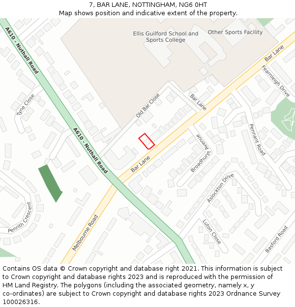 7, BAR LANE, NOTTINGHAM, NG6 0HT: Location map and indicative extent of plot