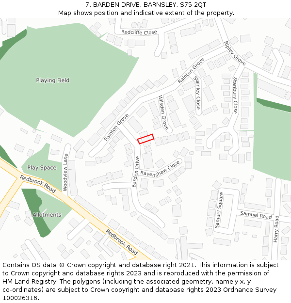 7, BARDEN DRIVE, BARNSLEY, S75 2QT: Location map and indicative extent of plot