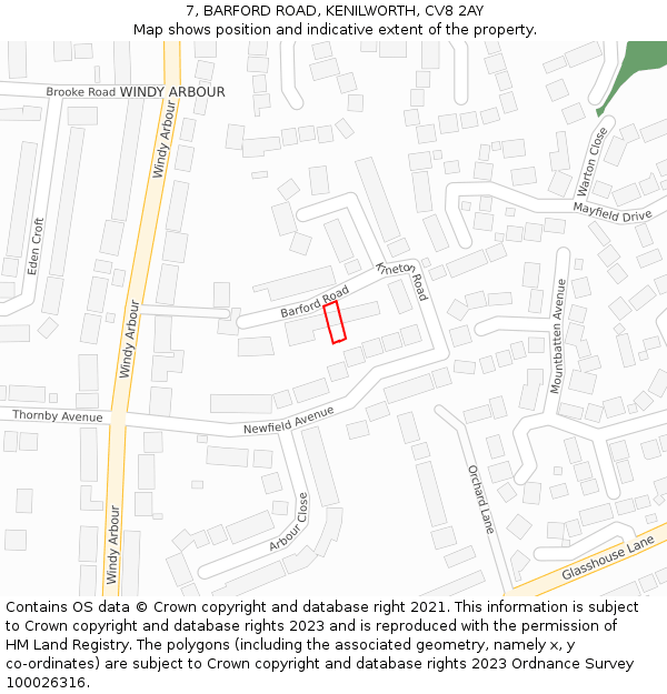 7, BARFORD ROAD, KENILWORTH, CV8 2AY: Location map and indicative extent of plot