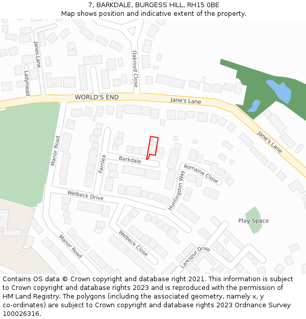 7, BARKDALE, BURGESS HILL, RH15 0BE: Location map and indicative extent of plot