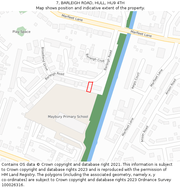 7, BARLEIGH ROAD, HULL, HU9 4TH: Location map and indicative extent of plot