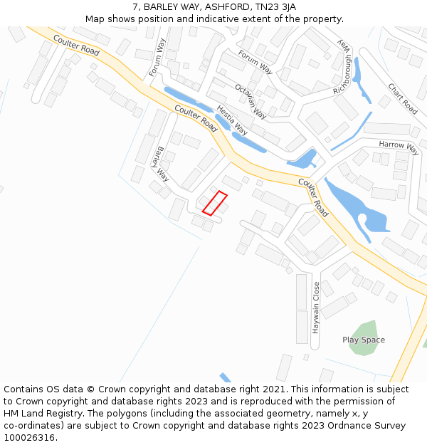 7, BARLEY WAY, ASHFORD, TN23 3JA: Location map and indicative extent of plot