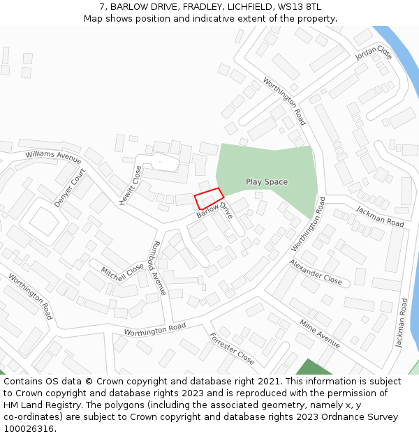 7, BARLOW DRIVE, FRADLEY, LICHFIELD, WS13 8TL: Location map and indicative extent of plot