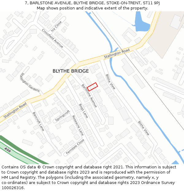 7, BARLSTONE AVENUE, BLYTHE BRIDGE, STOKE-ON-TRENT, ST11 9PJ: Location map and indicative extent of plot
