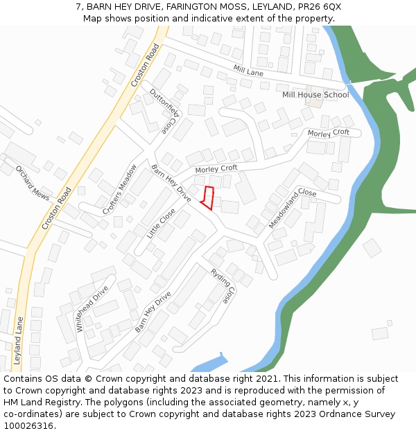 7, BARN HEY DRIVE, FARINGTON MOSS, LEYLAND, PR26 6QX: Location map and indicative extent of plot