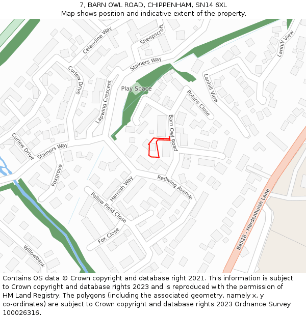 7, BARN OWL ROAD, CHIPPENHAM, SN14 6XL: Location map and indicative extent of plot