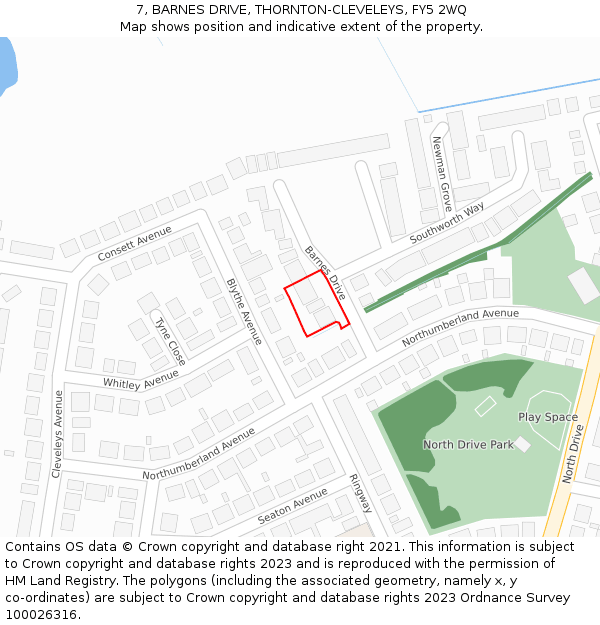 7, BARNES DRIVE, THORNTON-CLEVELEYS, FY5 2WQ: Location map and indicative extent of plot