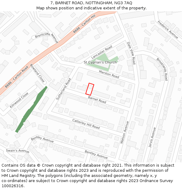 7, BARNET ROAD, NOTTINGHAM, NG3 7AQ: Location map and indicative extent of plot