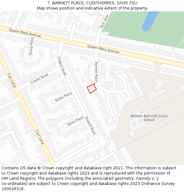 7, BARNETT PLACE, CLEETHORPES, DN35 7SU: Location map and indicative extent of plot