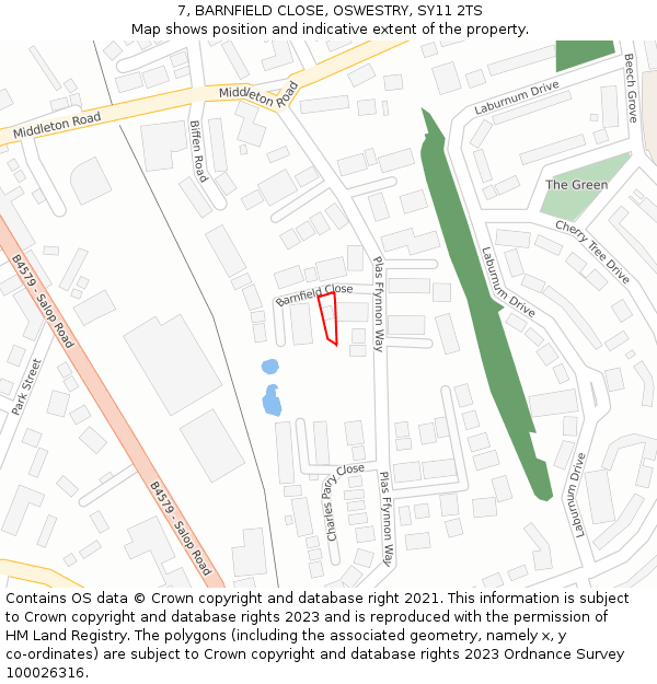 7, BARNFIELD CLOSE, OSWESTRY, SY11 2TS: Location map and indicative extent of plot