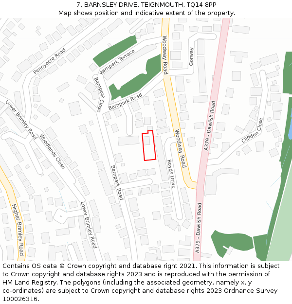 7, BARNSLEY DRIVE, TEIGNMOUTH, TQ14 8PP: Location map and indicative extent of plot