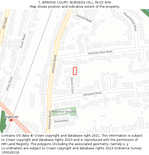7, BARONS COURT, BURGESS HILL, RH15 0HX: Location map and indicative extent of plot