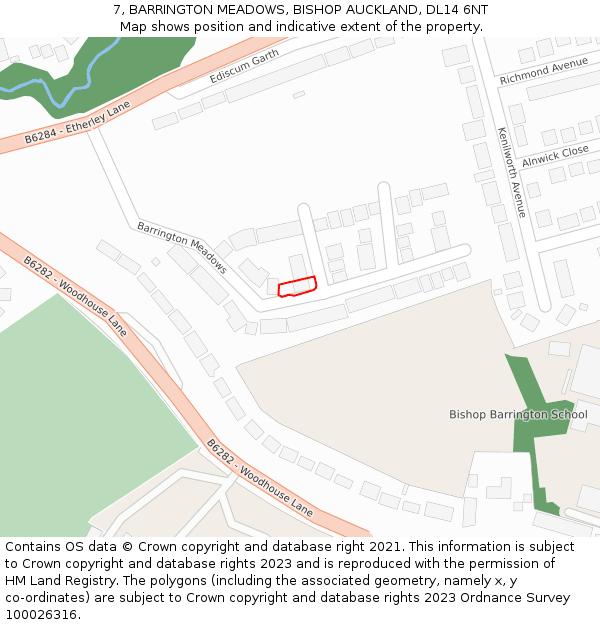 7, BARRINGTON MEADOWS, BISHOP AUCKLAND, DL14 6NT: Location map and indicative extent of plot