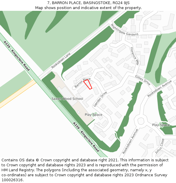 7, BARRON PLACE, BASINGSTOKE, RG24 9JS: Location map and indicative extent of plot