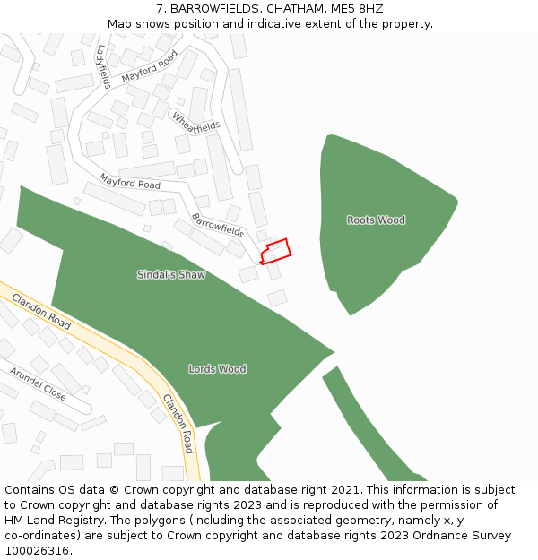 7, BARROWFIELDS, CHATHAM, ME5 8HZ: Location map and indicative extent of plot