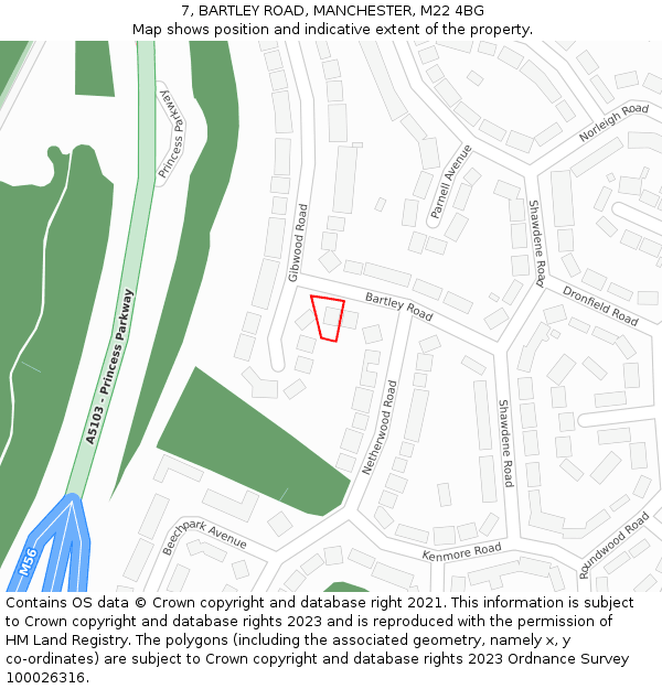 7, BARTLEY ROAD, MANCHESTER, M22 4BG: Location map and indicative extent of plot