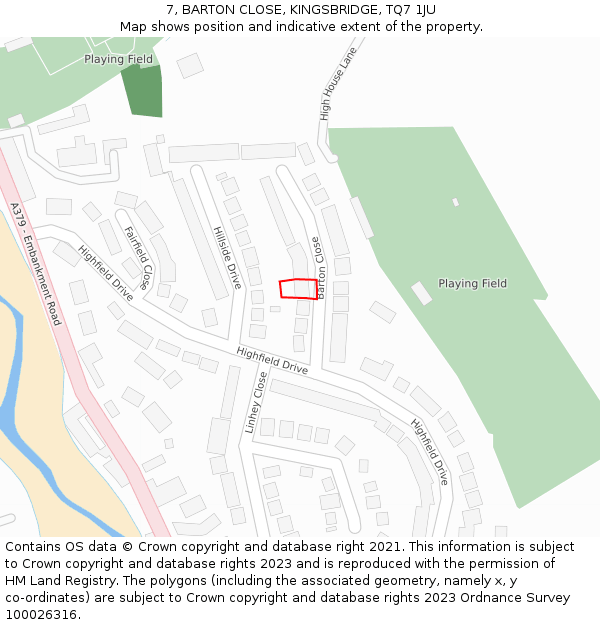 7, BARTON CLOSE, KINGSBRIDGE, TQ7 1JU: Location map and indicative extent of plot