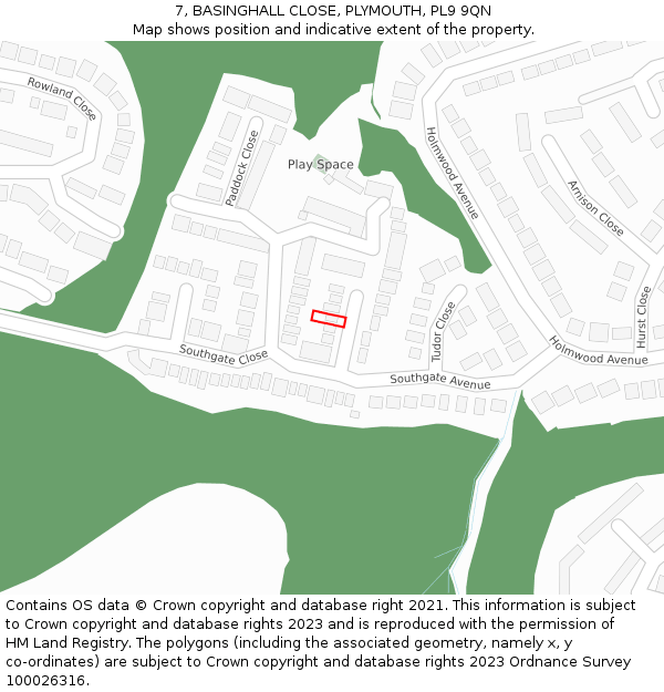 7, BASINGHALL CLOSE, PLYMOUTH, PL9 9QN: Location map and indicative extent of plot