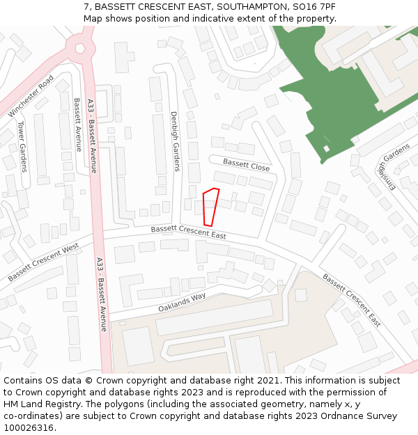 7, BASSETT CRESCENT EAST, SOUTHAMPTON, SO16 7PF: Location map and indicative extent of plot