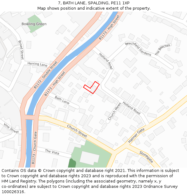 7, BATH LANE, SPALDING, PE11 1XP: Location map and indicative extent of plot