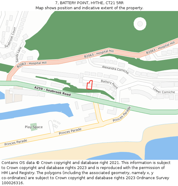7, BATTERY POINT, HYTHE, CT21 5RR: Location map and indicative extent of plot