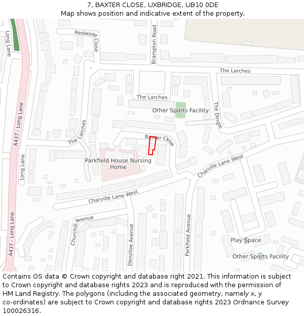 7, BAXTER CLOSE, UXBRIDGE, UB10 0DE: Location map and indicative extent of plot