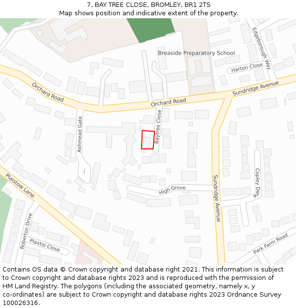 7, BAY TREE CLOSE, BROMLEY, BR1 2TS: Location map and indicative extent of plot