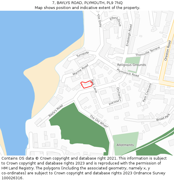 7, BAYLYS ROAD, PLYMOUTH, PL9 7NQ: Location map and indicative extent of plot