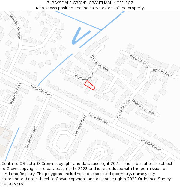 7, BAYSDALE GROVE, GRANTHAM, NG31 8QZ: Location map and indicative extent of plot