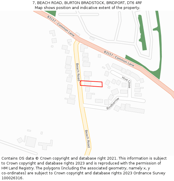 7, BEACH ROAD, BURTON BRADSTOCK, BRIDPORT, DT6 4RF: Location map and indicative extent of plot