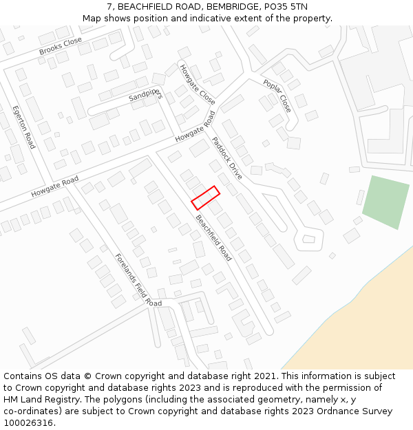 7, BEACHFIELD ROAD, BEMBRIDGE, PO35 5TN: Location map and indicative extent of plot