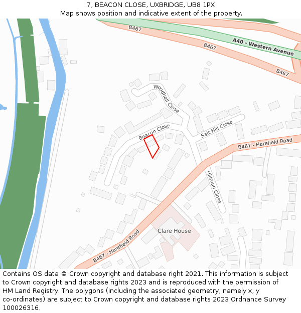 7, BEACON CLOSE, UXBRIDGE, UB8 1PX: Location map and indicative extent of plot