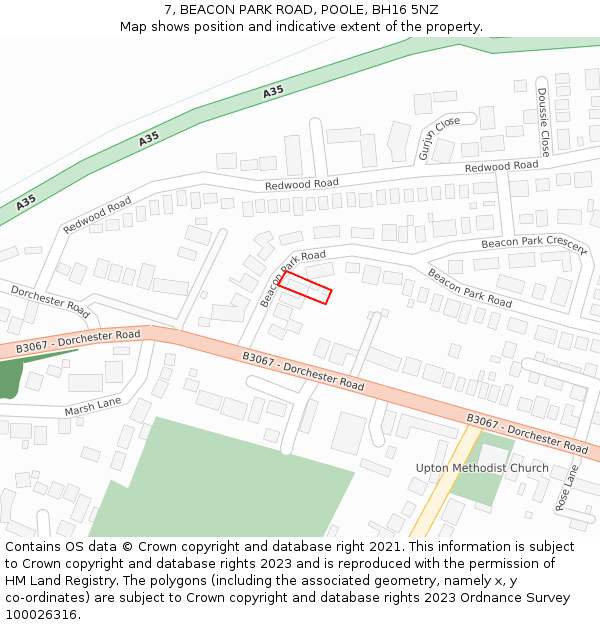 7, BEACON PARK ROAD, POOLE, BH16 5NZ: Location map and indicative extent of plot