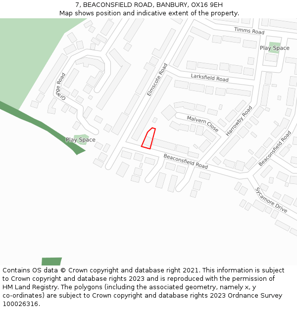 7, BEACONSFIELD ROAD, BANBURY, OX16 9EH: Location map and indicative extent of plot
