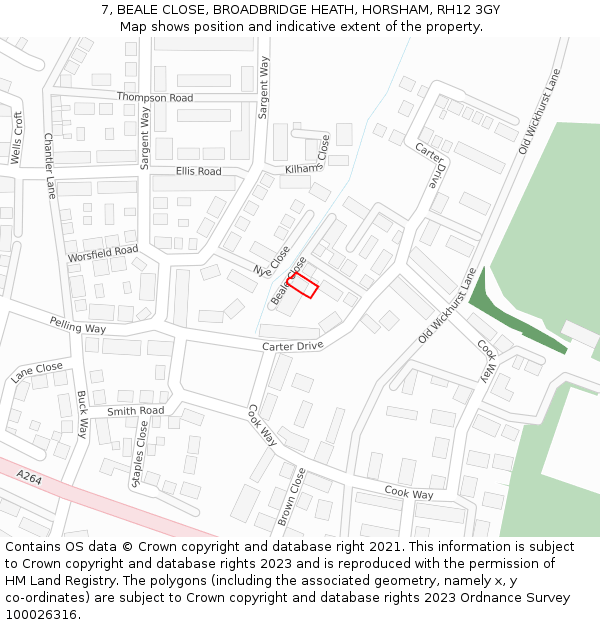 7, BEALE CLOSE, BROADBRIDGE HEATH, HORSHAM, RH12 3GY: Location map and indicative extent of plot