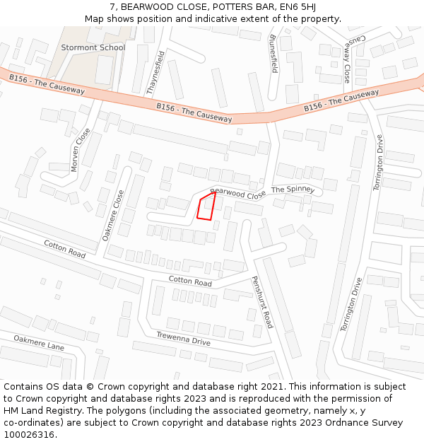 7, BEARWOOD CLOSE, POTTERS BAR, EN6 5HJ: Location map and indicative extent of plot