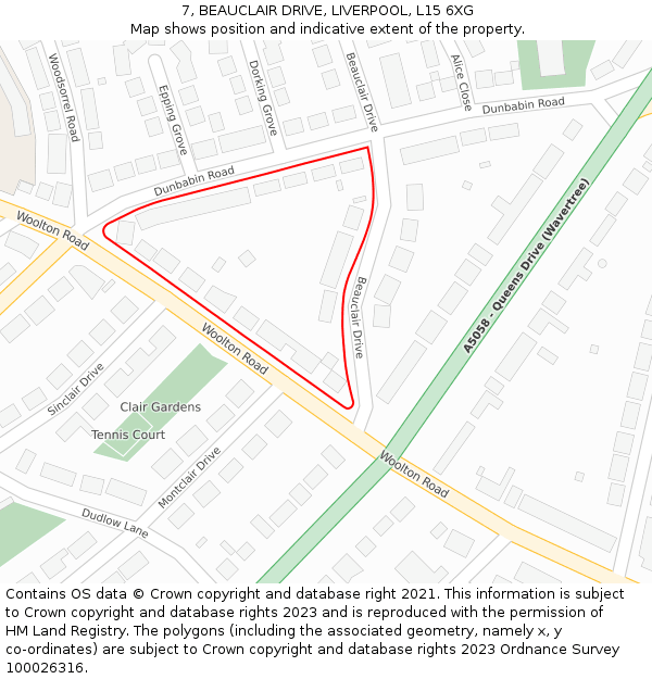 7, BEAUCLAIR DRIVE, LIVERPOOL, L15 6XG: Location map and indicative extent of plot